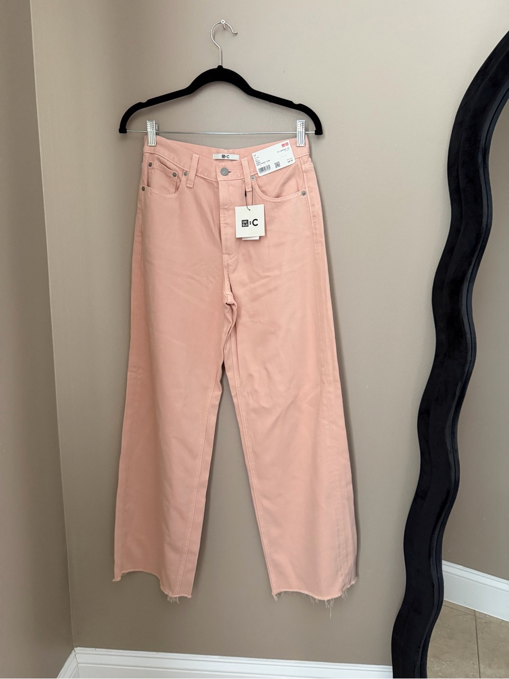 Uniqlo C Women's Wide-Leg Jeans Pink Light Wash High Rise 5-Pocket Denim Sz S